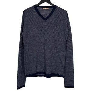 John Varvatos Size L Striped Lightweight Wool Blend Sweater in Navy/Blue